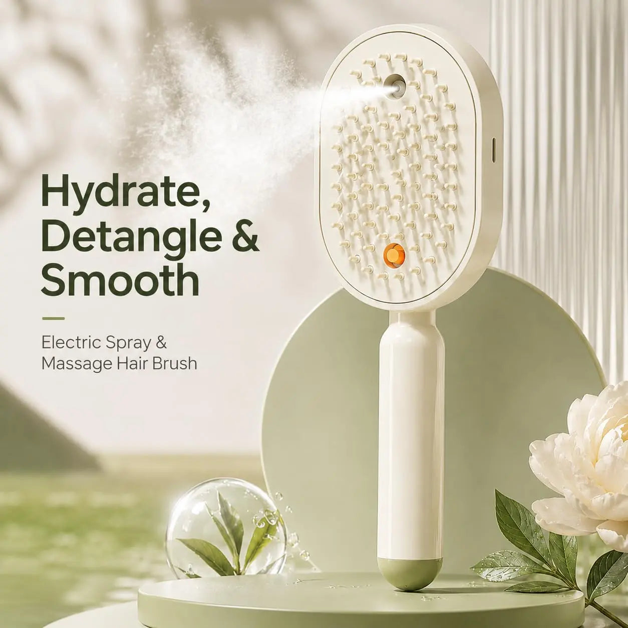 Electric Spray Air Cushion Massage Comb with Self-Cleaning, Anti-Tangle, Anti-Static, Volumizing Functions and Essential Oil Mist Aromatherapy Hair Care