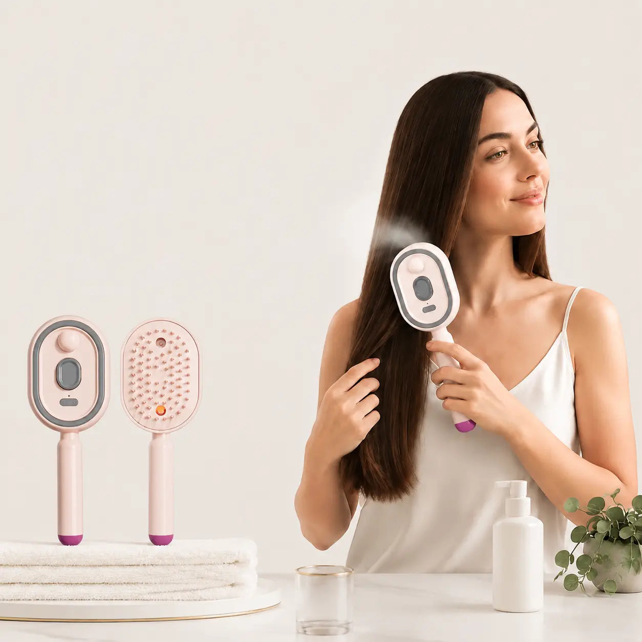 Electric Spray Air Cushion Massage Comb with Self-Cleaning, Anti-Tangle, Anti-Static, Volumizing Functions and Essential Oil Mist Aromatherapy Hair Care
