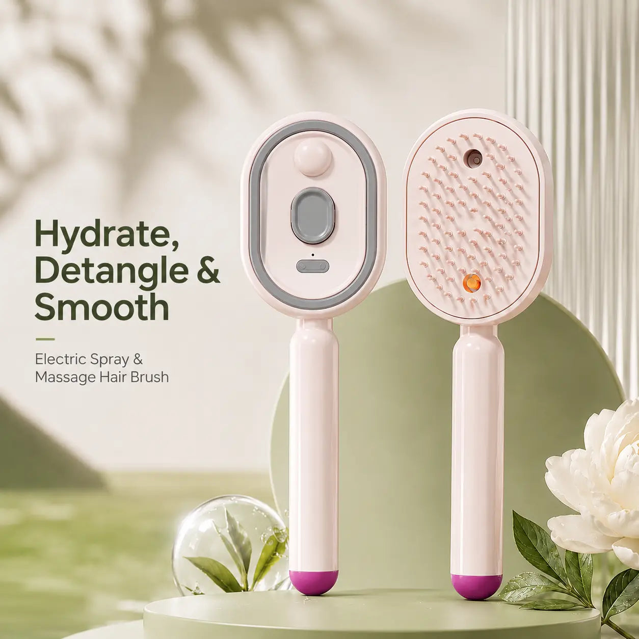 Electric Spray Air Cushion Massage Comb with Self-Cleaning, Anti-Tangle, Anti-Static, Volumizing Functions and Essential Oil Mist Aromatherapy Hair Care